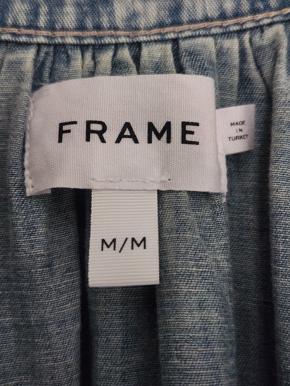 Frame Aries Denim Blouse Top Size Med Blue Cotton Linen Bell Sleeve - Picture 3 of 10